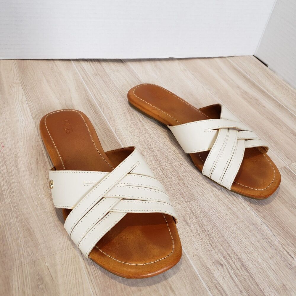Ugg women’s Kenleigh slides US 8 EU 39 white leather Used - Picture 6 of 7